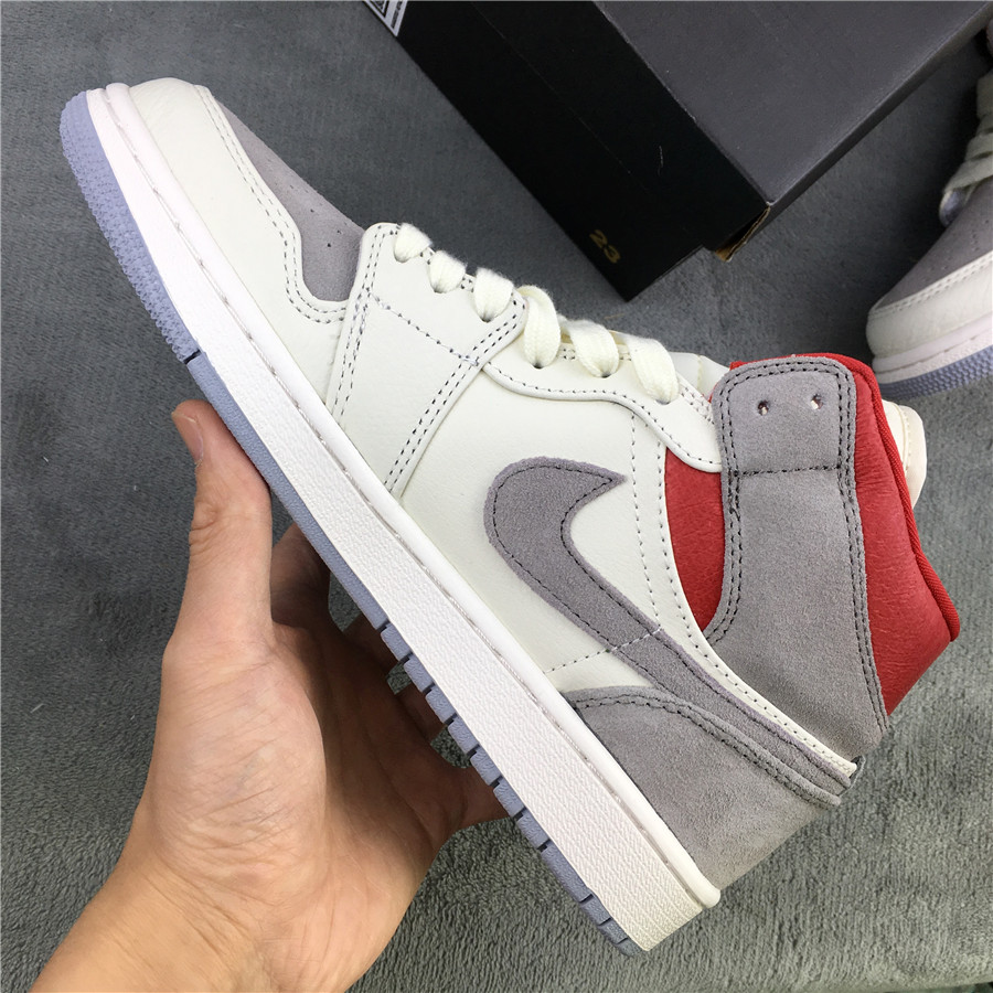 New SNS x Air Jordan 1 GS Mid White Grey Red - Click Image to Close